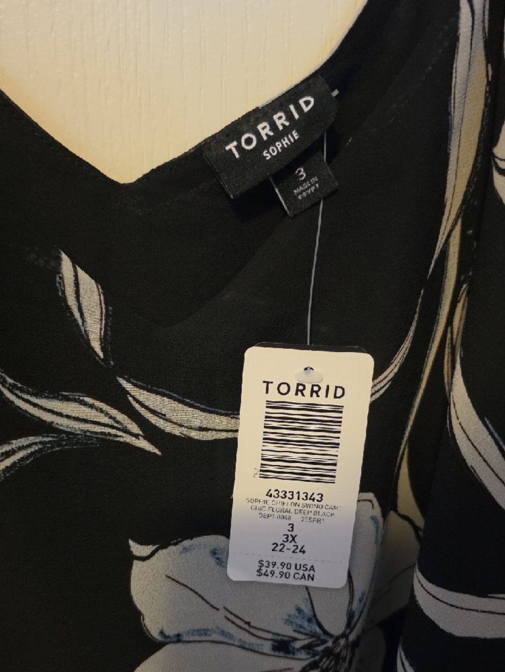 Torrid Black Floral Sophie Cami with Cream Blooms - Picture 6 of 7